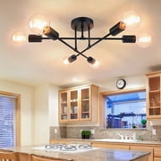 Senhu Sputnik Chandelier Light Fixture Modern Sputnik Ceiling Lights Black Mid Century Sputnik Light Fixture, Semi Flush Mount, for Bedroom Kitchen Dining Room, 6 Lights, Bulbs Not Included