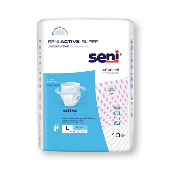 Seni Active Super Disposable Underwear Pull On with Tear Away Seams Large, S-LA18-AS1, Moderate to Heavy, 72 Ct