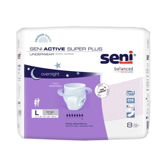 Seni Active Super Plus Disposable Underwear Pull On with Tear Away Seams Large, S-LA08-AP1, Heavy, 8 Ct