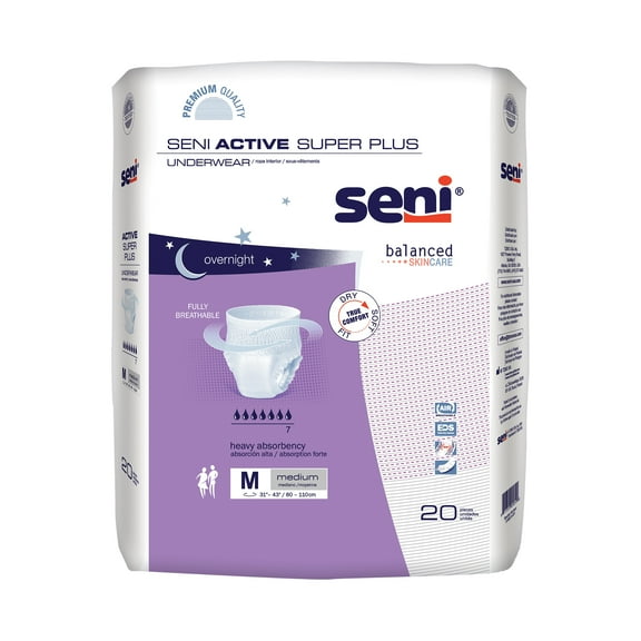 Seni Active Super Plus Disposable Underwear Pull On with Tear Away Seams Medium, S-ME20-AP1, Heavy, 80 Ct