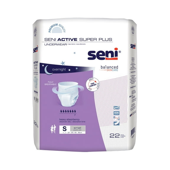 Seni Active Super Plus Disposable Underwear Pull On with Tear Away Seams Small, S-SM22-AP1, Heavy, 44 Ct