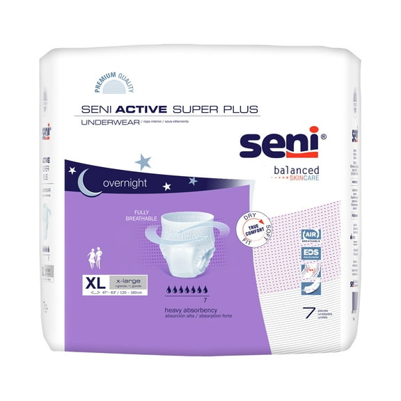 Seni Active Super Plus Disposable Underwear Pull On with Tear Away Seams X-Large, S-XL07-AP1, Heavy, 7 Ct