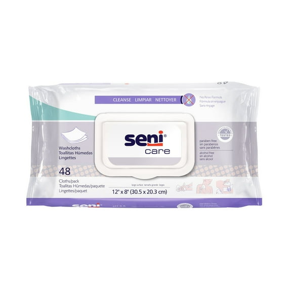 Seni Care Bath Wipe or Washcloth 8 x 12" S-WA48-C11, 1 Pack 48 Wipes