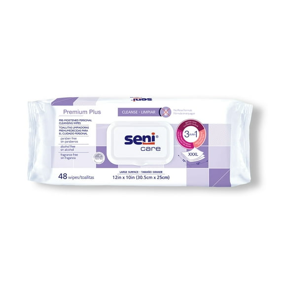 Seni Care Personal Cleansing Wipe 10 x 12" S-WP48-C11, 1 Pack 48 Wipes