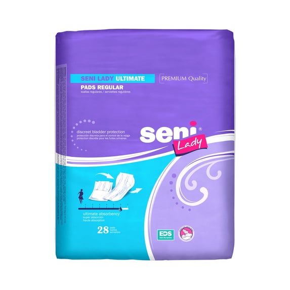 Seni Incontinence Pads for Women, Moderate Absorbency, 14.4" L, 28 Count, 8 Packs, 224 Total