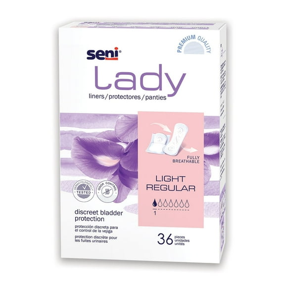 Seni Lady Light Female Incontinent Pad Regular Length 7.3 Inch Length S-1L36-PS1, 32, 36 Ct