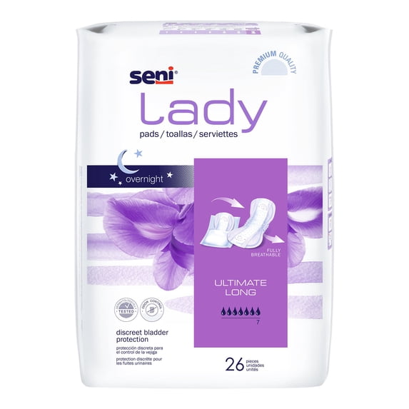 Seni Lady Ultimate Female Incontinent Pad Overnight 16.5" L S-7P26-PS1, 57, 26 Ct