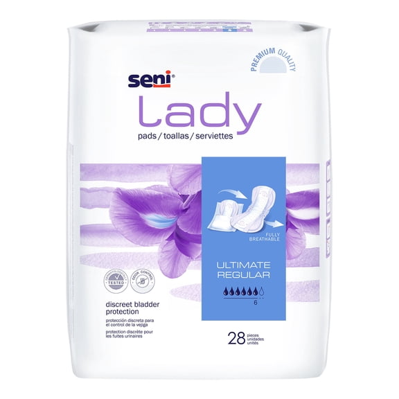 Seni Lady Ultimate Female Incontinent Pad Regular Length 14.4 Inch Length S-6P28-PS1, 60, 28 Ct