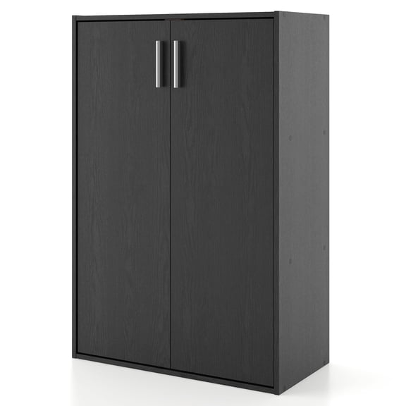 Seni Stackable Wood 3-Shelf Black Bookcase with Door