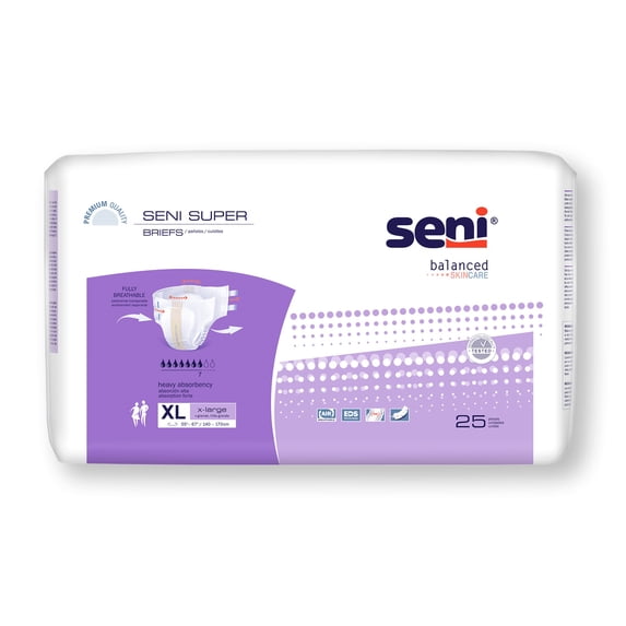 Seni Super Adult Incontinence Brief XL Heavy Absorbency Breathable, S-XL25-BS1, Heavy, 50 Ct