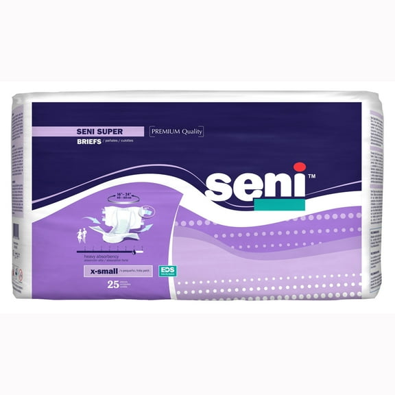Seni Super Heavy Absorbency Unisex Incontinence Brief, Extra Small, Pack of 25