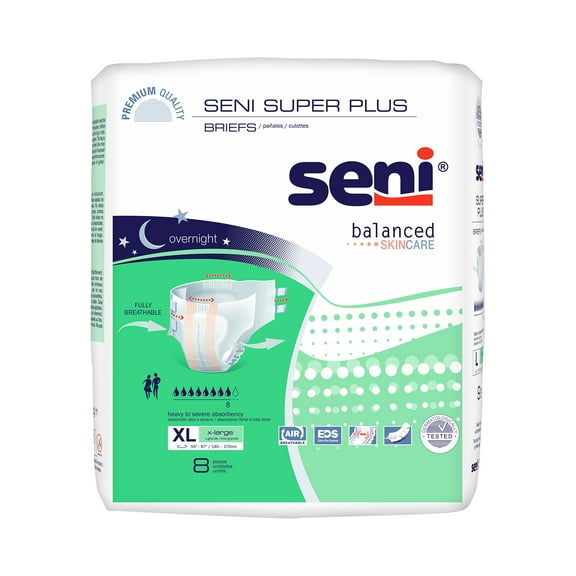 Seni Super Plus Adult Incontinence Brief XL Heavy Absorbency Breathable / Overnight, S-XL08-BP1, Heavy to Severe, 8 Ct
