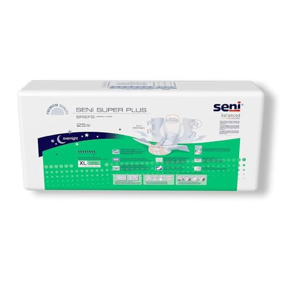 Seni Super Plus Adult Incontinence Brief XL Heavy Absorbency Breathable / Overnight, S-XL25-BP1, Severe, 25 Ct