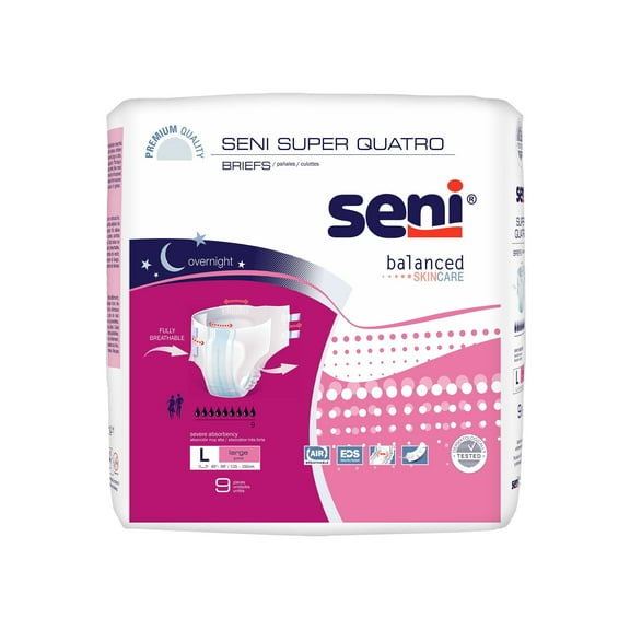 Seni Super Quatro Severe Absorbency Incontinence Brief, Large (CS/36)