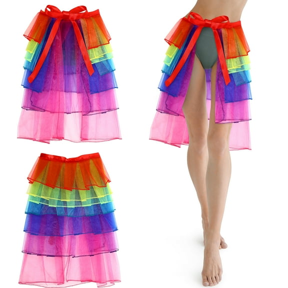 Senikei Rainbow Layered Organza Tutu Skirt with Adjustable Tie