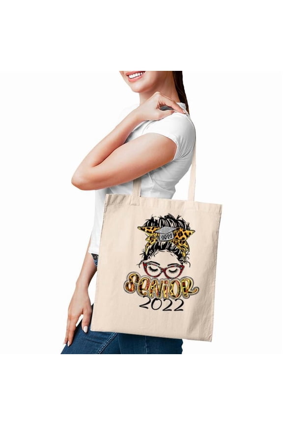 Senior 2022 Leopard Messy Bun Lady 2022 Graduation Gift Tote Bag