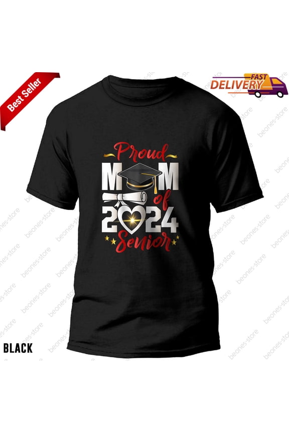 Senior 2024 Graduate Mom T-Shirt, Proud Mother Graduation Tee Gift for Womens