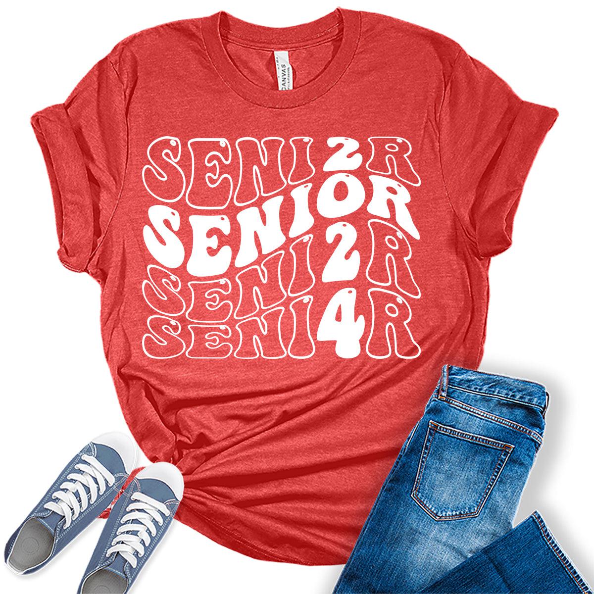Senior 2024 Retro Letter Print Graphic Tees for Women