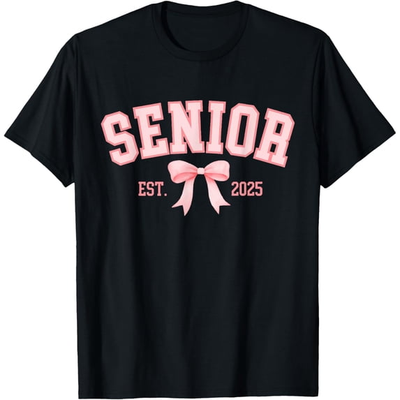 Senior 2025 Coquette Class of 2025 Pink Bows Retro T-ShirtMen and women, Black T-shirt, size: Extra large
