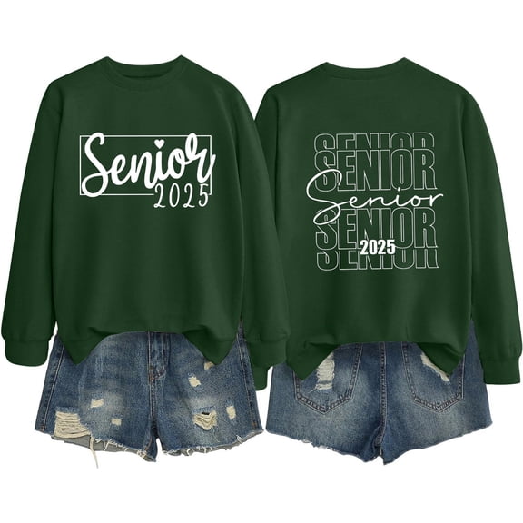 Senior 2025 Graduation Long Sleeve Pullover Women Casual Lightweight Letter Printed Sweatshirt Comfortable Crewneck Top