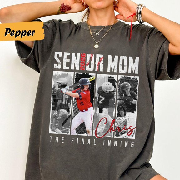 Senior 2026 Baseball Mom Shirt Personalized Photo Collage Shirt Custom High School Basebal