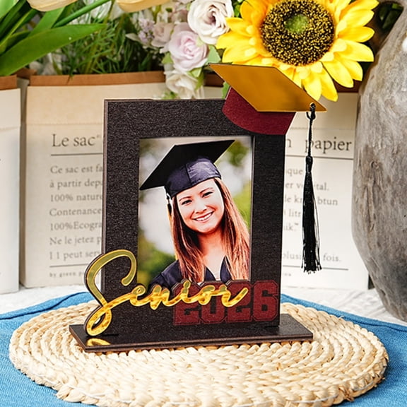 Senior 2026 Graduation Picture Frame - Wooden Tabletop Photo Frame with Grad Cap & Tassel Decor, Graduation Gift for High School College Seniors