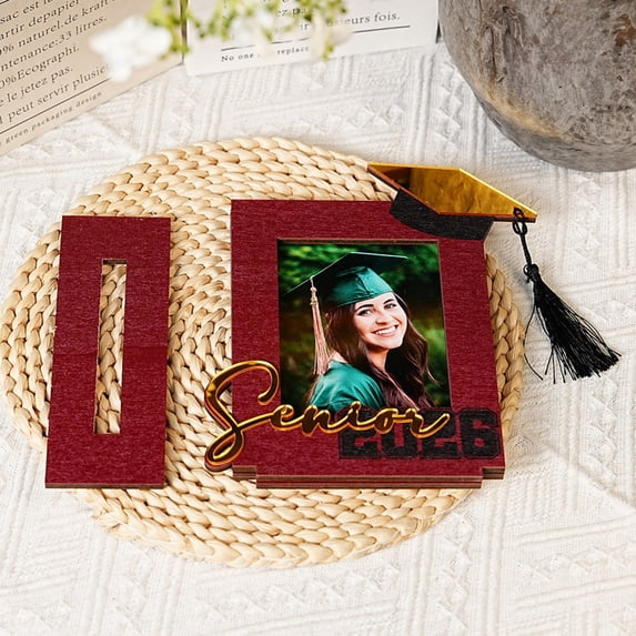 Senior 2026 Graduation Picture Frame - Wooden Tabletop Photo Frame with Grad Cap & Tassel Decor, Graduation Gift for High School College Seniors