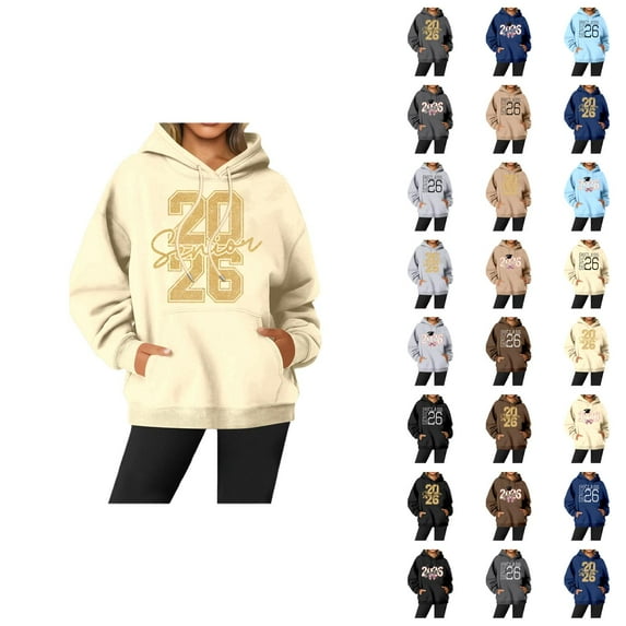 Senior 2026 Hoodies for Women Long Sleeve Graphic Graduation Hooded Sweatshirt with Pockets Pullover Tops