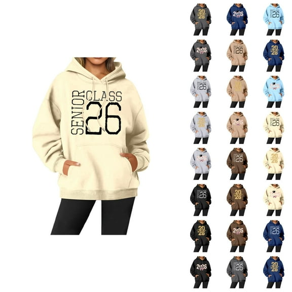 Senior 2026 Hoodies for Women Long Sleeve Graphic Graduation Hooded Sweatshirt with Pockets Pullover Tops