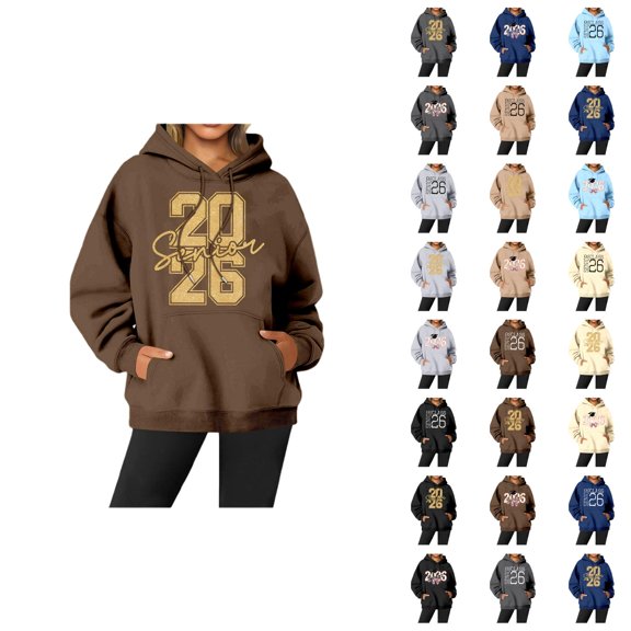 Senior 2026 Hoodies for Women Long Sleeve Graphic Graduation Hooded Sweatshirt with Pockets Pullover Tops