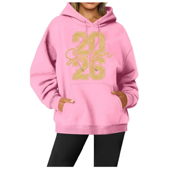 Senior 2026 Hoodies for Women Long Sleeve Graphic Graduation Hooded Sweatshirt with Pockets Pullover Tops