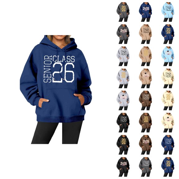 Senior 2026 Hoodies for Women Long Sleeve Graphic Graduation Hooded Sweatshirt with Pockets Pullover Tops