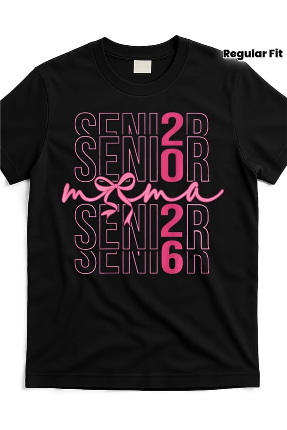 Senior 2026 Mama Graduation Shirt Proud Mother Class of 2026 Pink Bow Coquette Aesthetic Retro Graphic Tee Black Regular Fit Top