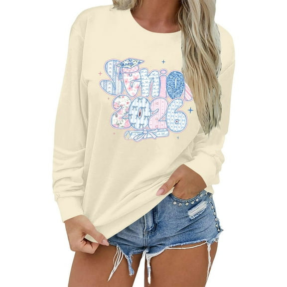 Senior 2026 Sweatshirts for Women Long Sleeve Crewneck Drop Shoulder Tops Trendy Loose Fit Casual Pullover Shirts