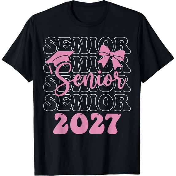 Graduation Shots Senior 2027 Class Of 2027 Graduation Pink Bow T-Shirt BLACK Unisex S ...