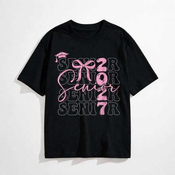 Senior 2027 Class of 2027 Coquette Pink Bow Graduation 2027 T-Shirt