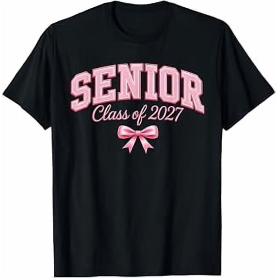 Senior 2027 Class of 2027, Coquette Pink Bow, Graduation, Senior Celebration, Short Sleeve T-Shirt