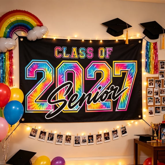 Senior 2027 Class of 2027 Graduation Backdrop Banner, Rainbow 2027 Senior Design, 47 x 71 in, 1 Count