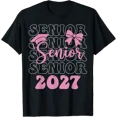 thumbnail image 1 of Senior 2027 Girls Class Of 2027 Graduation Pink Bow T-Shirt Size S-5XL, 1 of 4
