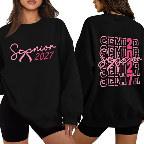 Senior 2027 Sweatshirt Hoodie Class Of 2027 Shirt Pink Coquette Bow Graduation Shirts For Women 3XL