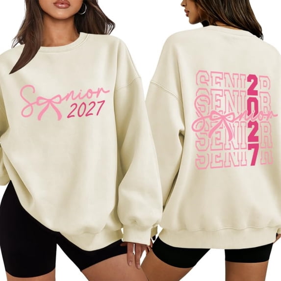 Senior 2027 Sweatshirt Hoodie Class Of 2027 Shirt Pink Coquette Bow Graduation Shirts For Women XL
