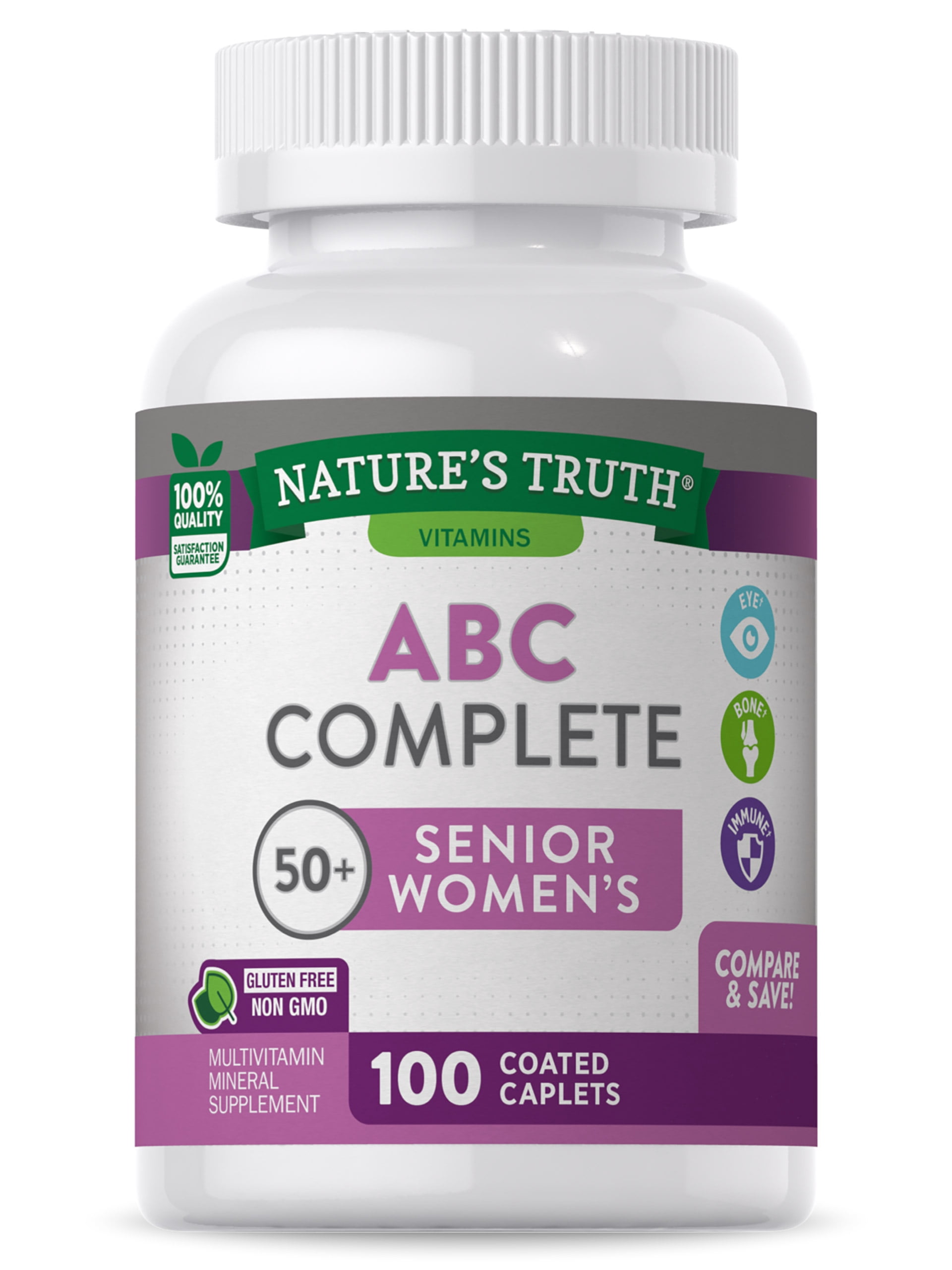 Senior ABC Complete Multivitamin For Women  Over 50 Plus | 100 Caplets | Non-GMO & Gluten Free | by Nature's Truth