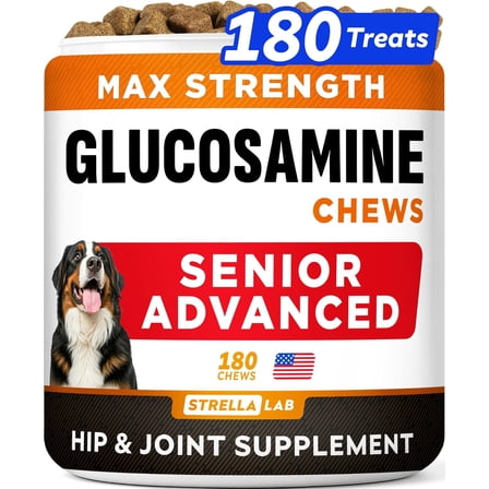 Senior Advanced Glucosamine Chondroitin Joint Supplement for Dogs - Hip & Joint Pain Relief Pills - Large & Small Breed - Hip Joint Chews Canine Joint Health - Chews Older Dogs - Bacon Flavor - 180Ct
