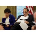 thumbnail image 1 of Senior Advisors Valerie Jarrett And David Axelrod Listen During A Meeting With President Obama And The Economic Team, 1 of 2