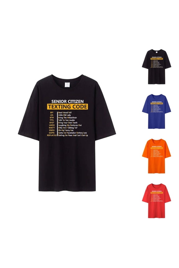 Senior Citizen Texting Code Graphic Tees for Men 2026 Summer Casual Short Sleeve Crewneck Funny People Saying T Shirts