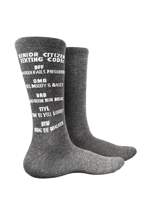 Senior Citizen Texting Code Socks Funny Sarcastic Footwear For Men