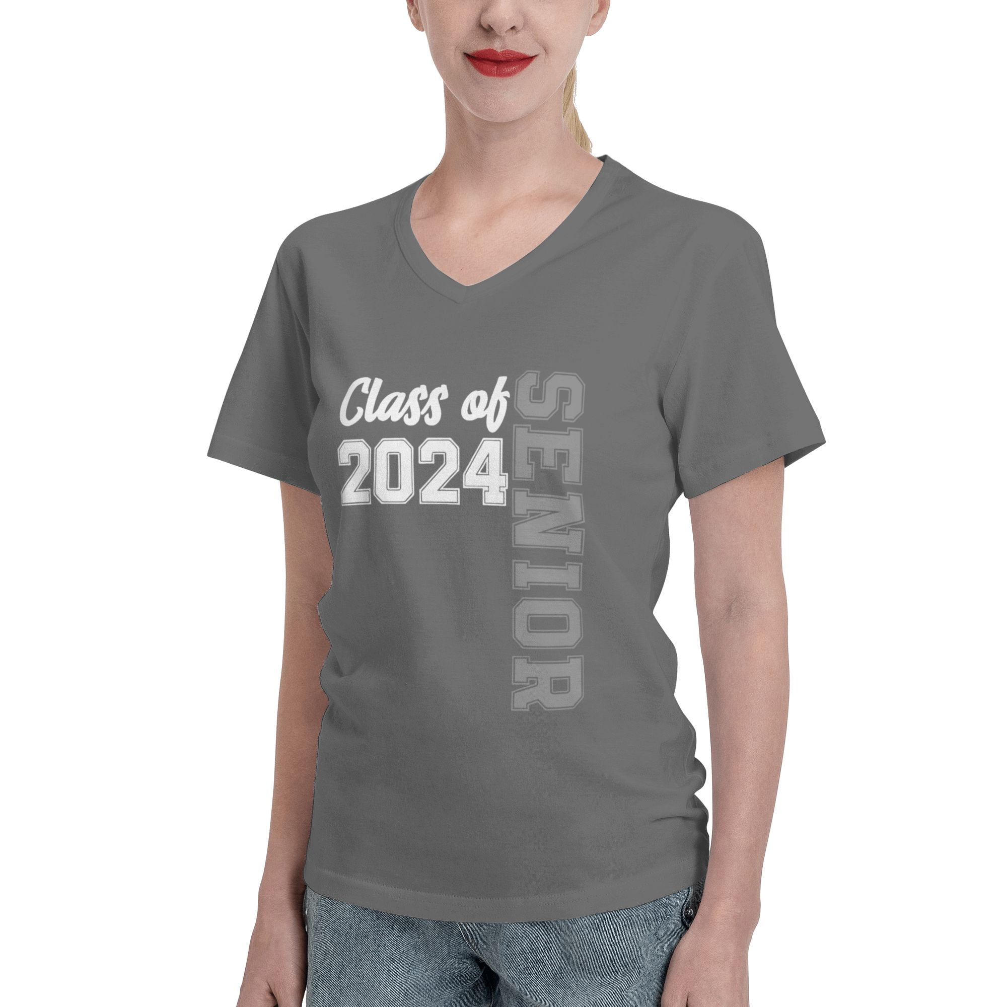 Senior Class Of 2024 Women'S V Neck T Shirts Deep Heather X-Large ...