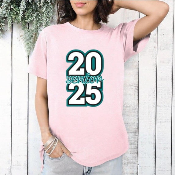 Senior Class of 2025 Teal White School Color Graduation Pride T-Shirt, for men & women, up to size 5XL