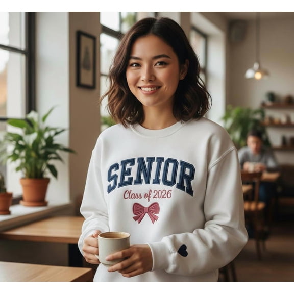 Senior Class of 2026 Embroidered Sweatshirt With Bow Design Graduation Gift For High School Seniors