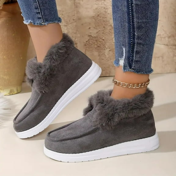 Senior Comfy Winter Ankle Boots Women, Ladies Sherpa Fuzzy Warm And Comfortable Casual Snow Boots for Women (Gray,37)